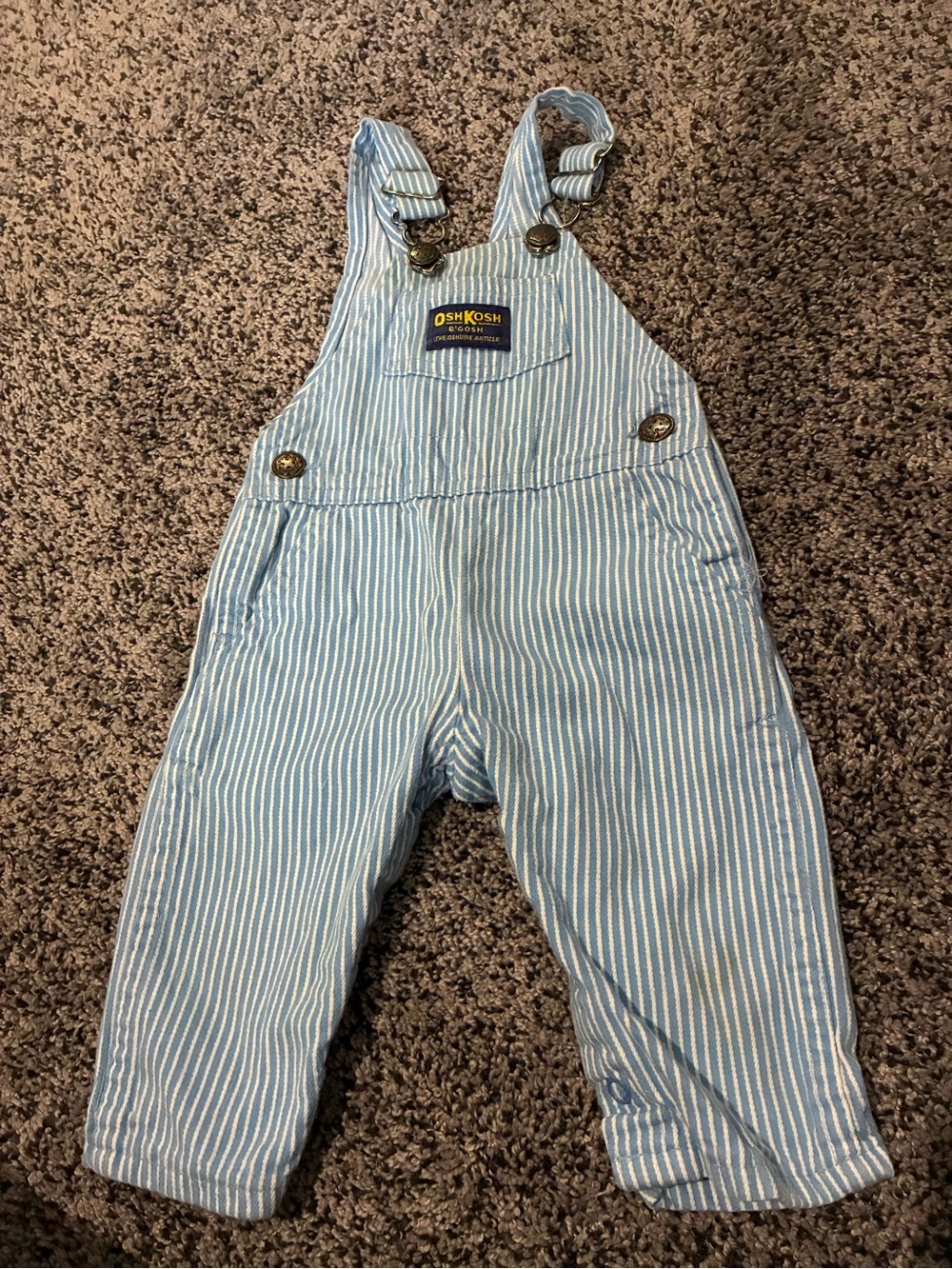 OshKosh B'gosh Light Blue Striped Baby Overalls vintage